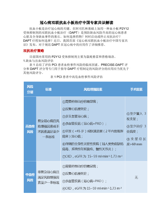 冠心病双联抗血小板治疗中国专家共识解读