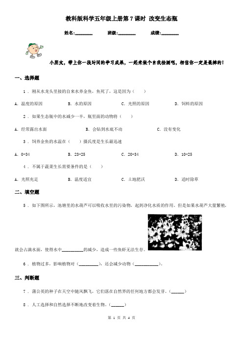 教科版科学五年级上册第7课时 改变生态瓶