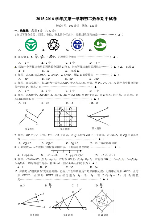 2015-2016学年度第一学期初二数学期中试卷