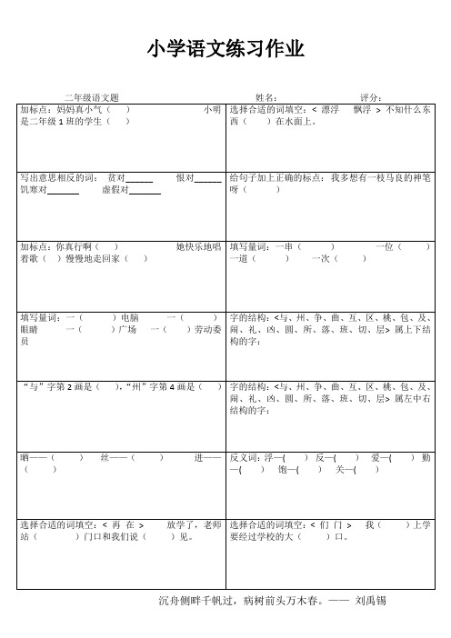 小学二年级语文精题选做VIII (3)