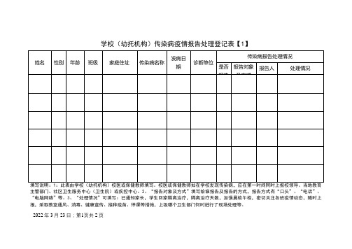 传染病疫情报告处理登记表