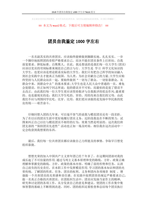 2019年团员自我鉴定1000字左右-word范文 (2页)