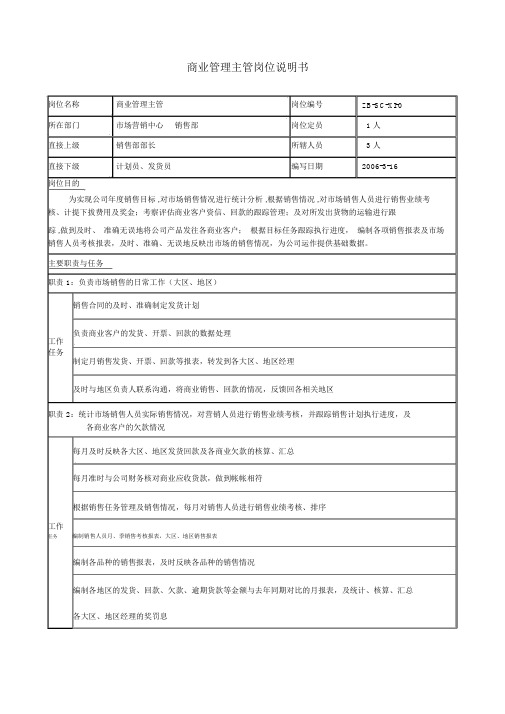 商业管理主管岗位说明书.