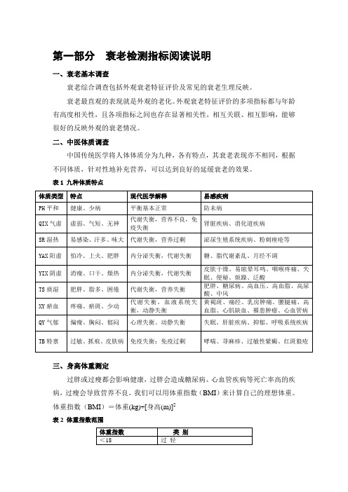 第一部分  衰老检测指标阅读说明