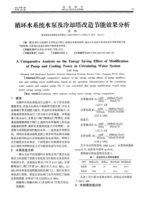 循环水系统水泵及冷却塔改造节能效果分析