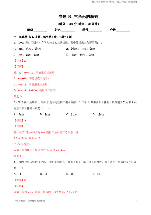 八年级数学专题01 三角形的基础(专题测试)(解析版)