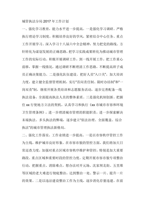 城管执法分局2017年工作计划