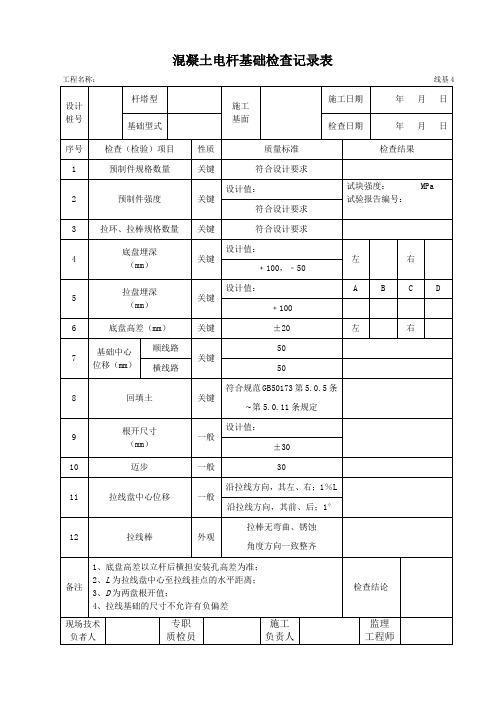 线基4—混凝土电杆基础检查记录表