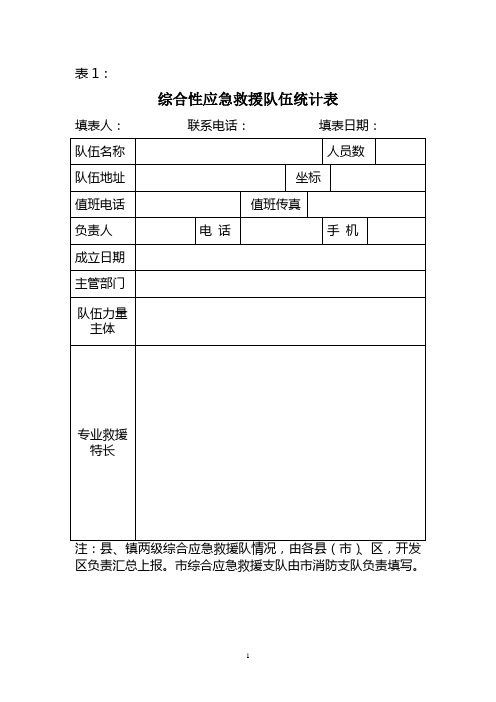 综合性应急救援队伍统计表