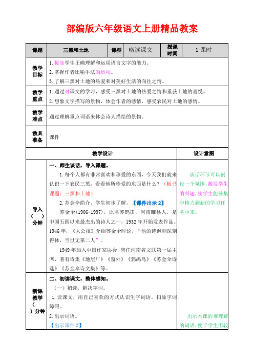 【精品】部编版六年级语文上册第20课《三黑和土地》 教案