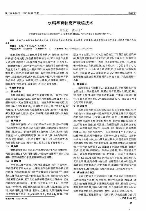 水稻旱育秧高产栽培技术