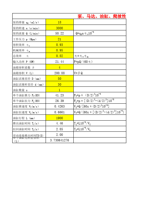 泵、马达、油缸、速度、爬坡性能计算