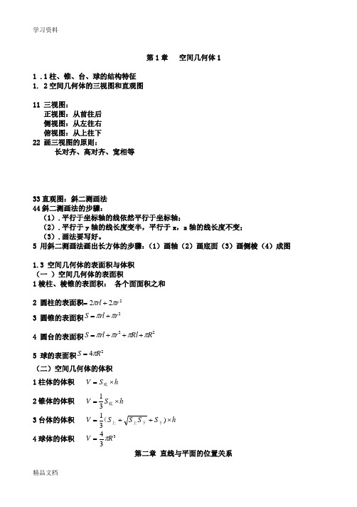 最新高中必修二数学知识点全面总结复习进程