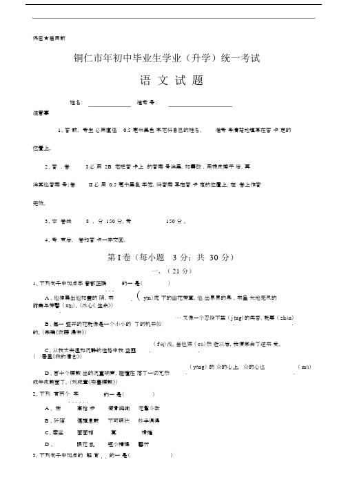 铜仁地区中考语文试题及答案.docx