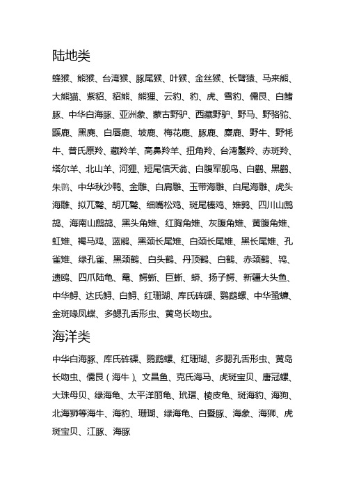 国家级保护动物录—陆地类