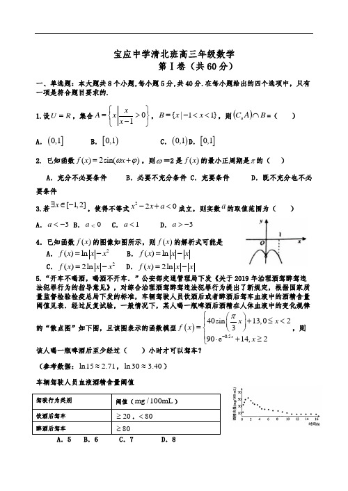 江苏省宝应中学清北班2021届高三年级上学期10月份数学