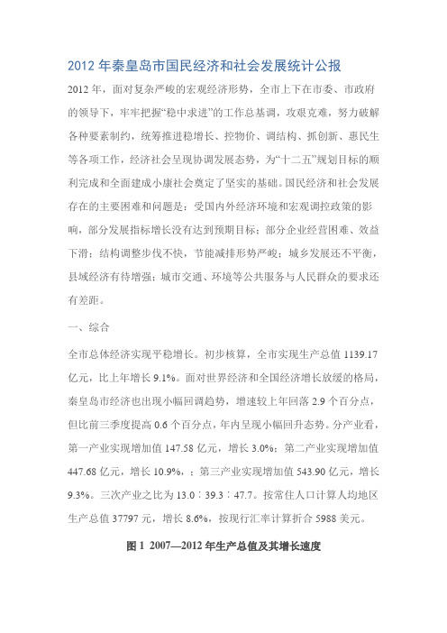 2012年秦皇岛市国民经济和社会发展统计公报