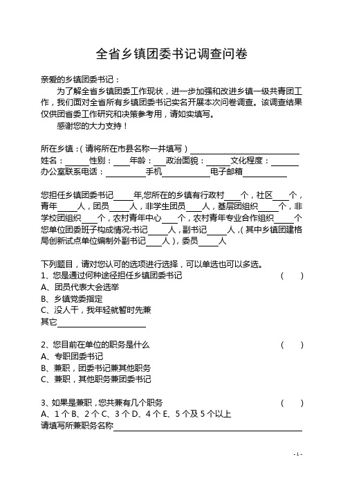 全省乡镇团委书记问卷调查表