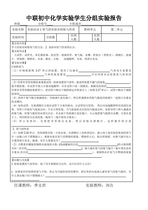人教版初三化学下册实验报告