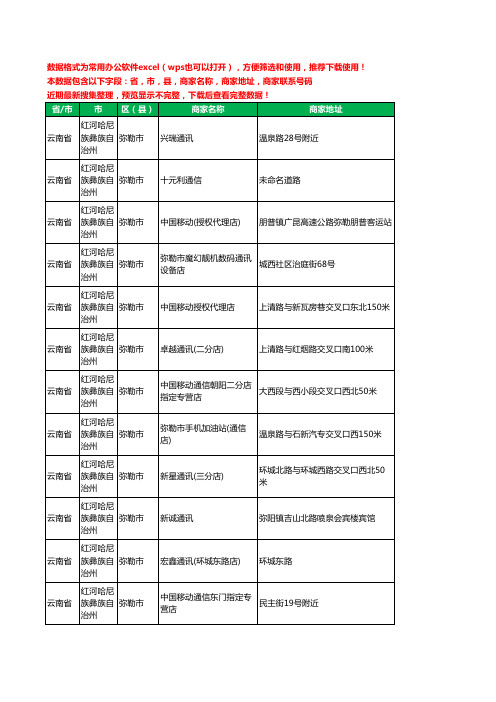 2020新版云南省红河哈尼族彝族自治州弥勒市手机店工商企业公司商家名录名单联系电话号码地址大全125家