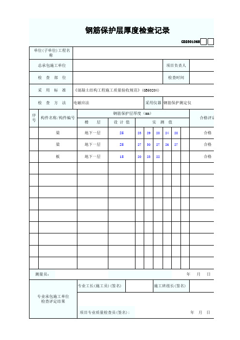 钢筋保护层厚度检查记录 最新版