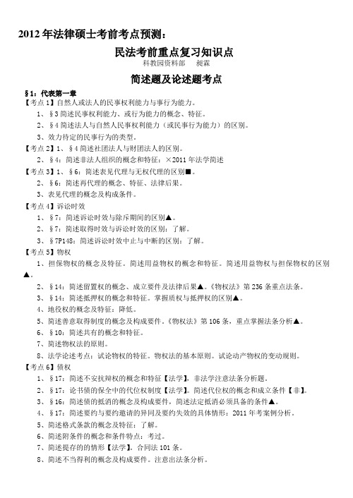 法律硕士考试考前主观题权威点题(民法部分)
