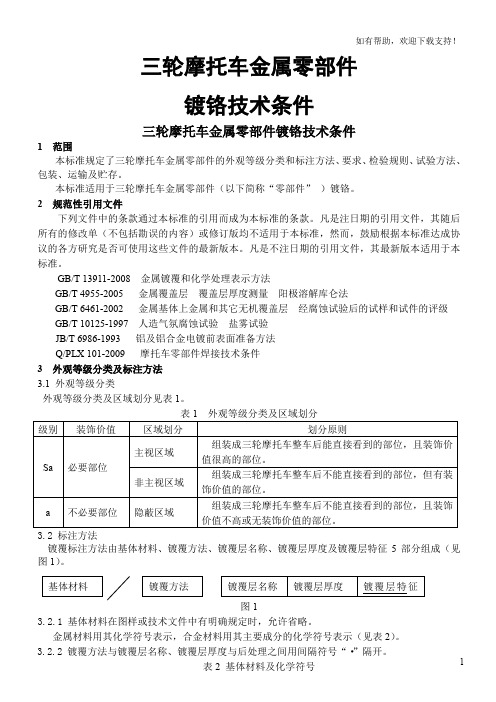 摩托车金属零部件镀铬技术条件