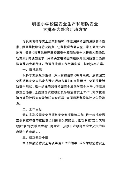 小学校园安全和消防安全大排查大整治活动方案