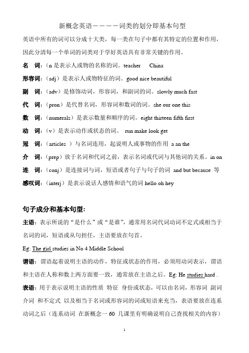 新概念英语--词类的划分及基本句型