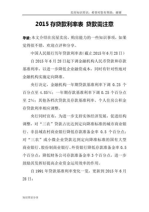 2015存贷款利率表 贷款需注意