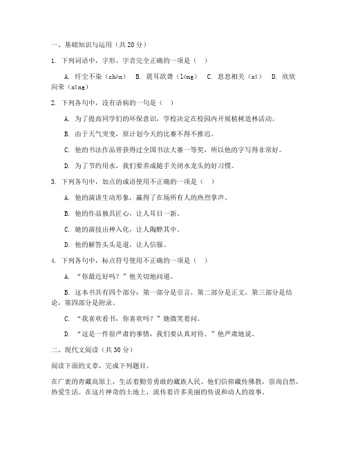 高考语文民族汉考试卷及答案