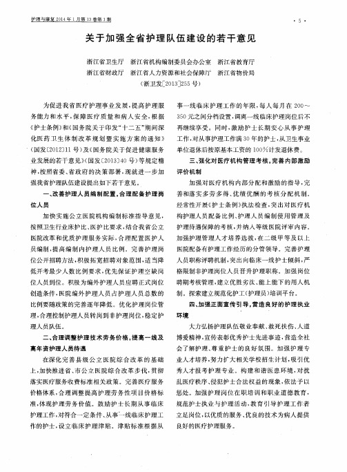 关于加强全省护理队伍建设的若干意见