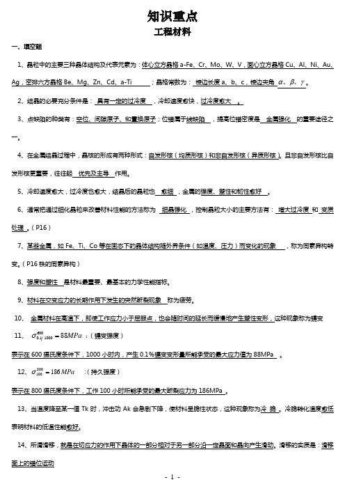 工程材料复习资料+试卷工程材料知识重点