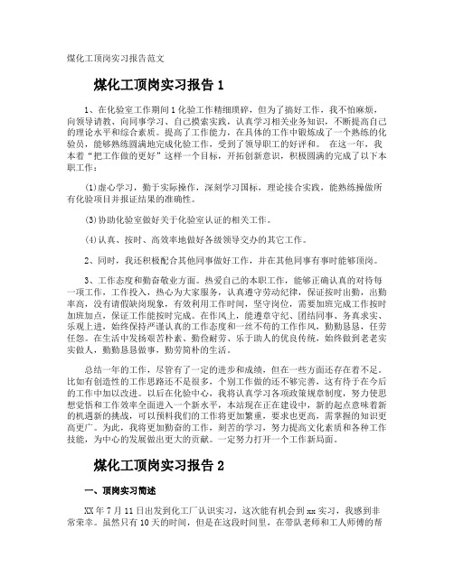 煤化工顶岗实习报告