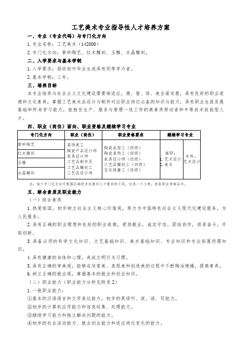 中等职业教育工艺美术专业指导性人才培养方案