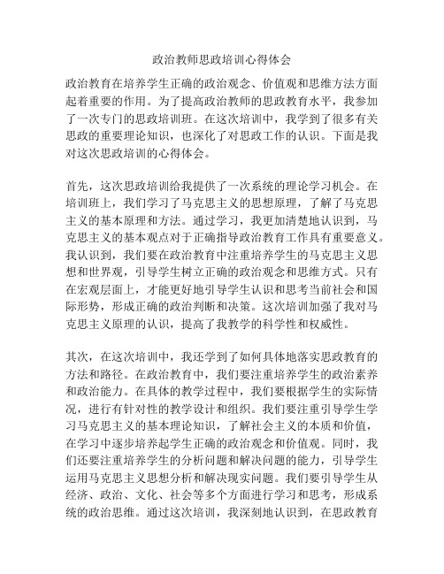 政治教师思政培训心得体会