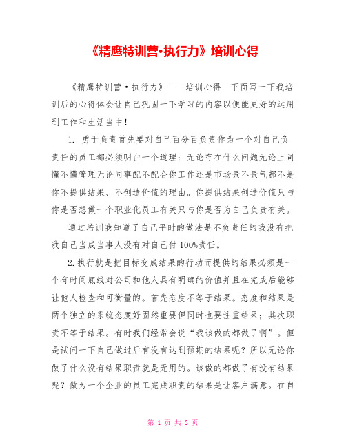 《精鹰特训营·执行力》培训心得