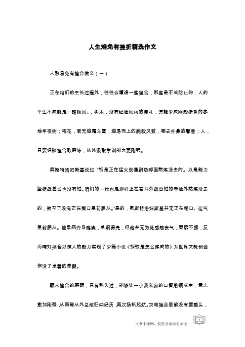 人生难免有挫折精选作文