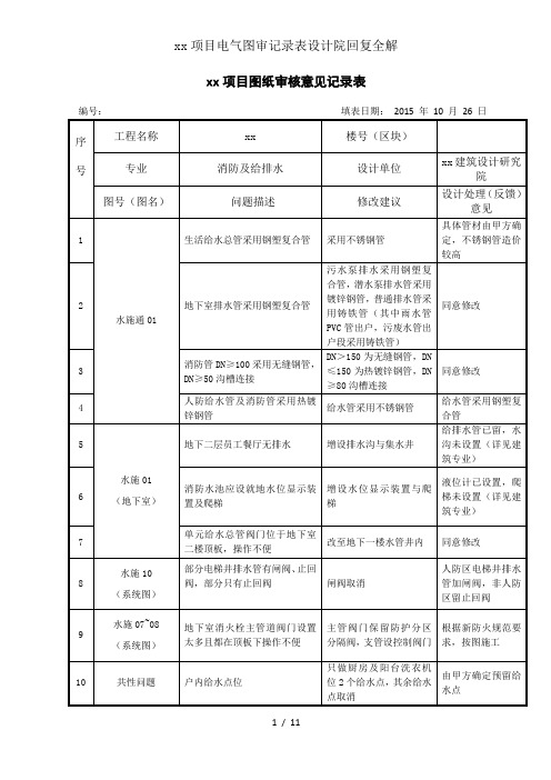 xx项目电气图审记录表设计院回复全解