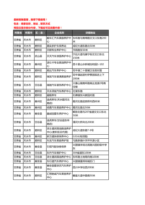 新版甘肃省天水市汽车保养企业公司商家户名录单联系方式地址大全81家