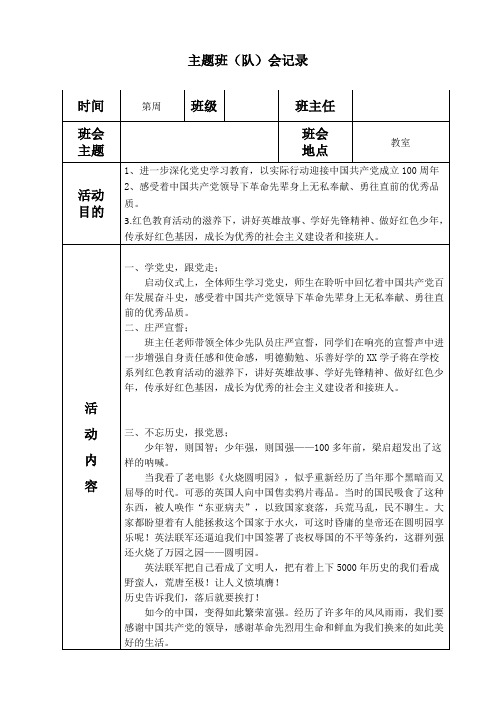 学党史 跟党走  做新时代好队员 主题班会