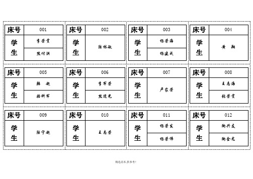 学生宿舍床位编号表格