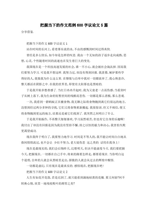把握当下的作文范例600字议论文5篇