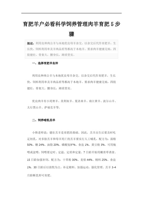 育肥羊户必看科学饲养管理肉羊育肥5步骤