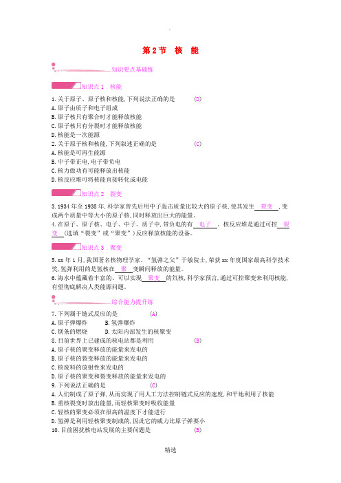 九年级物理全册 第二十二章 能源与可持续发展 第2节 核能练习 新人教版