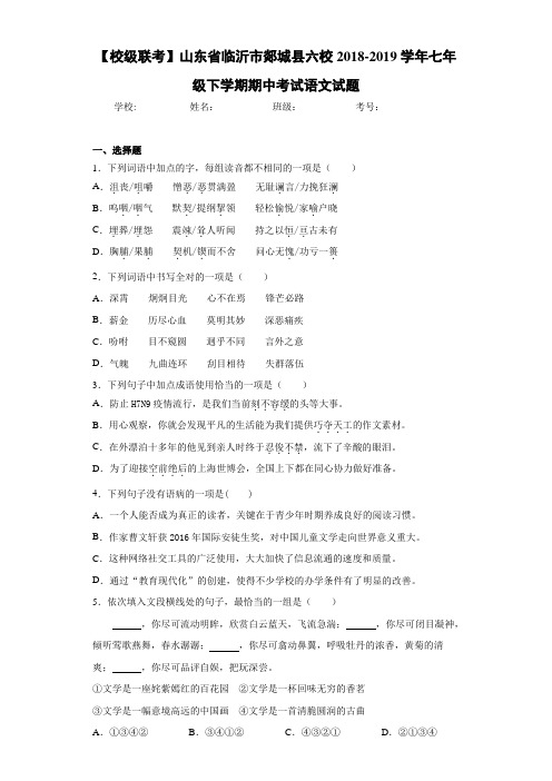 山东省临沂市郯城县六校2020至2021学年七年级下学期期中考试语文试题