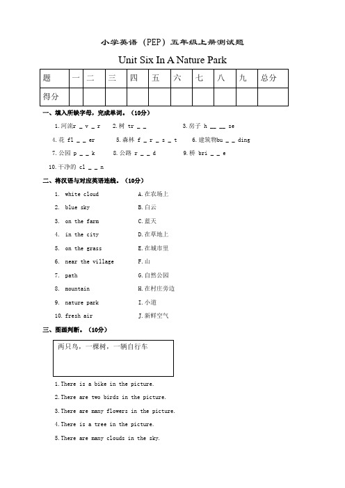 PEP小学英语五年级上册第6单元测试题及答案
