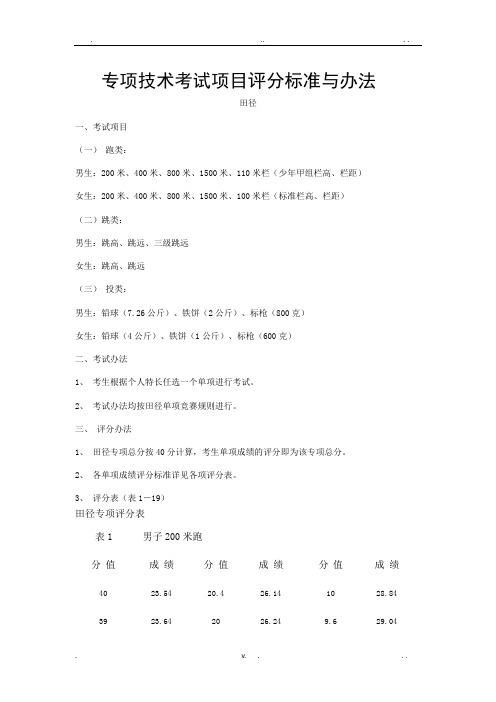 体育高考专项技术考试项目评分标准与办法