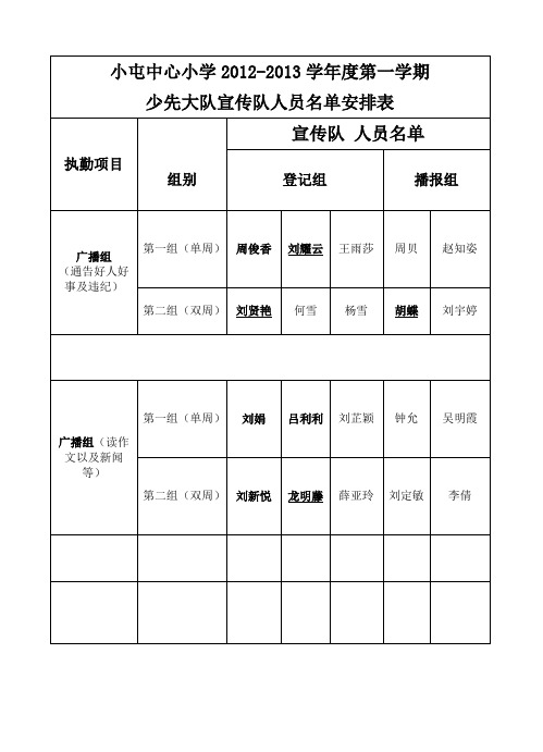 宣传组、执勤组、执勤队人员安排