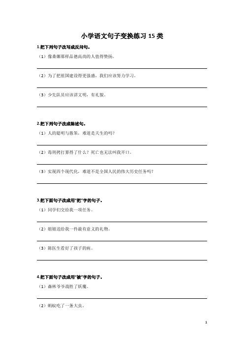 小学语文句子变换练习15类